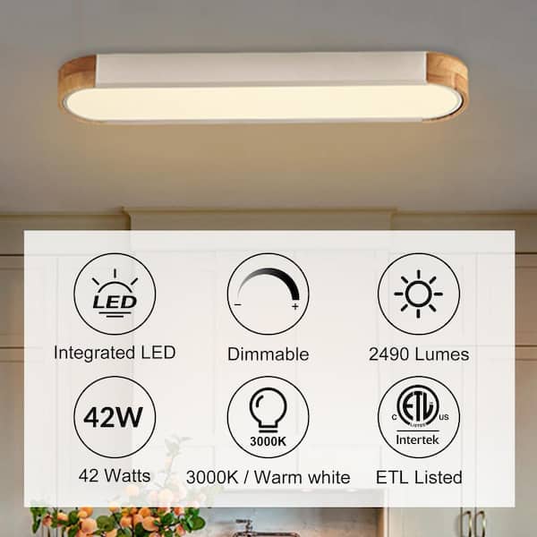 HUOKU Lumin 38 in. 1-Light White Integrated LED Flush Mount