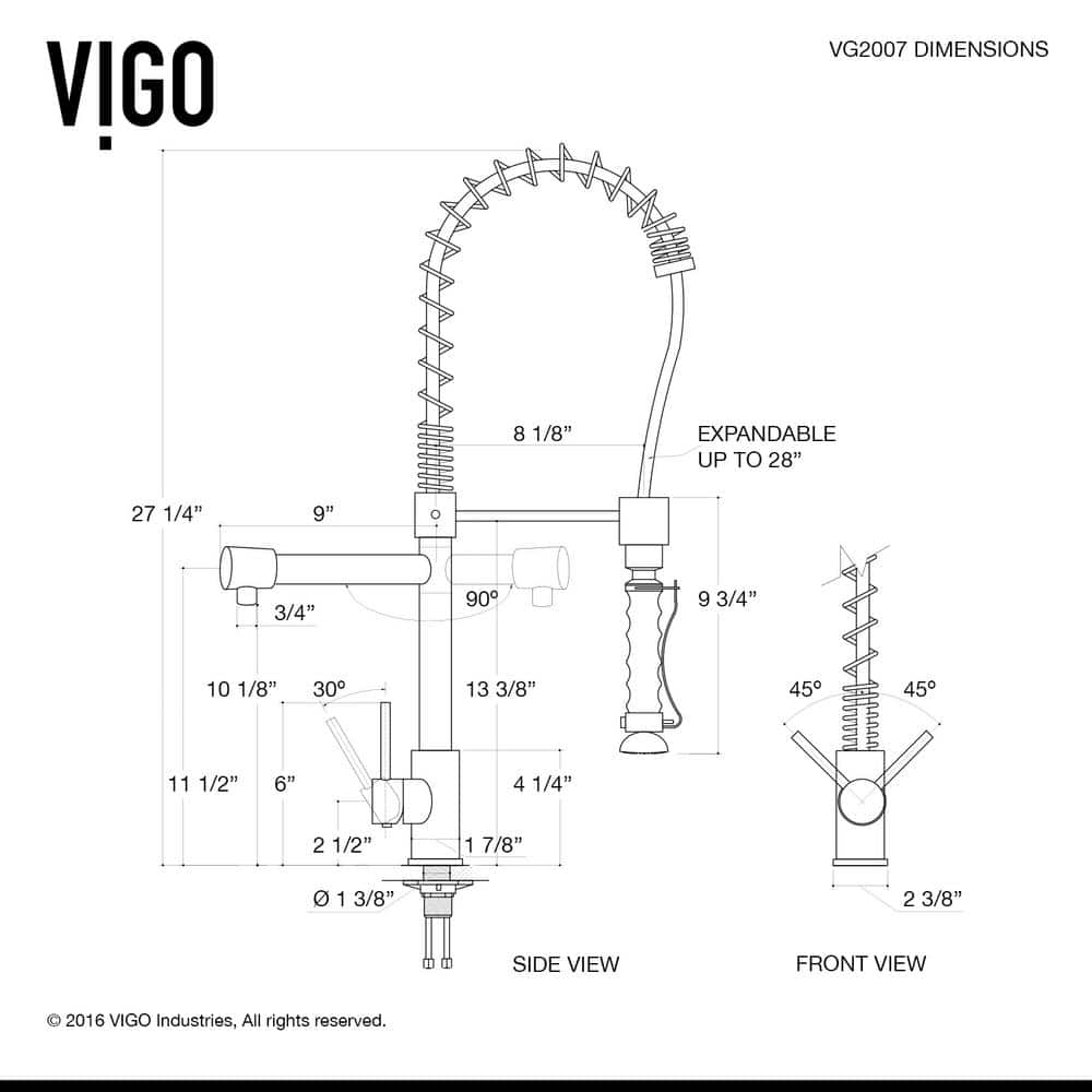 Zurich 27" Chrome Brass Pull-Down Kitchen Faucet