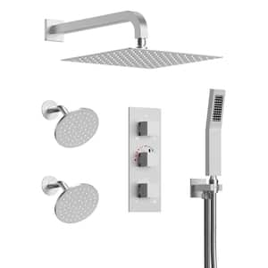 8-Spray Square 12 in. Shower System Shower Head with Handheld in Brushed Nickel (Valve Included)