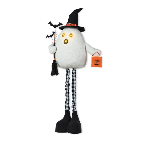 38 in. Lighted Halloween Fabric Ghost Standing Decor, With Telescoping Legs and Timer