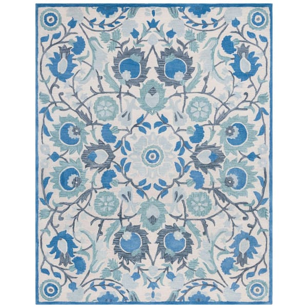 Antiquity 8 ft. x 10 ft. Ivory/Blue Floral Geometric Area Rug