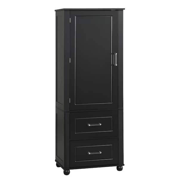 23 in. W x 15.9 in. D x 61.4 in. H Black Linen Cabinet with 2 Drawers and Adjustable Shelf