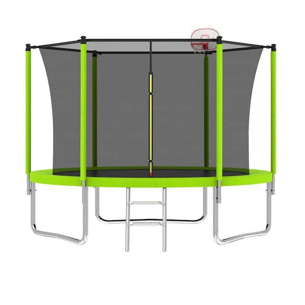 Unbranded 10 ft.  Outdoor Trampoline for Kids,Basketball Hoop&Ladder, Outdoor Trampoline with Safety Enclosure,Fast Assembly