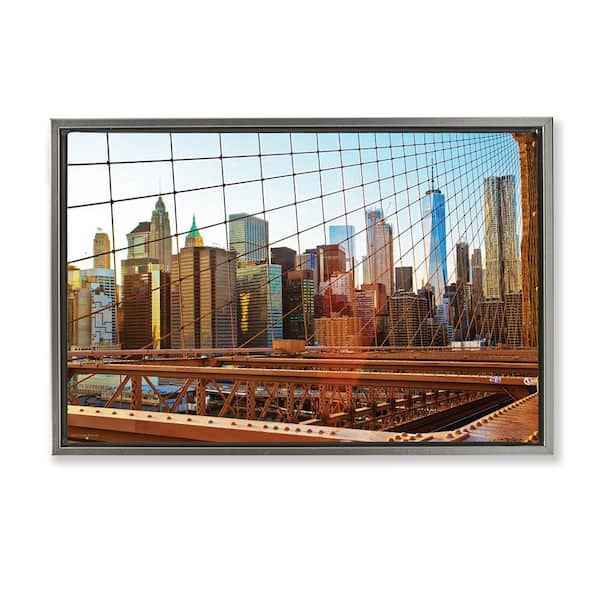 Stupell Industries Cityscape Through Bridge by Seven Trees Design Gray Floater Frame Abstract Graphic Art Print 17 in. x 25 in.