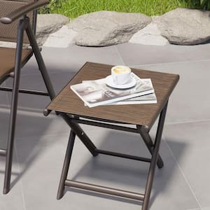 Foldable Aluminum Outdoor Side Table in Brown
