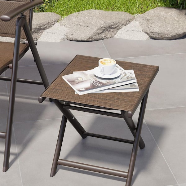 Crestlive Products Foldable Aluminum Outdoor Side Table in Brown