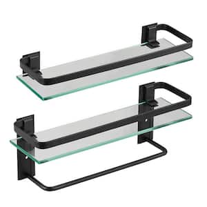 15.74 in. W x 4.88 in. D x 5.85 in. H  Wall Mount Bathroom Glass Shelves with Towel Rail for Bathroom,Kitchen(Set of 2)
