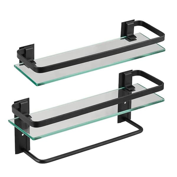 N/A 15.74 in. W x 4.88 in. D x 5.85 in. H  Wall Mount Bathroom Glass Shelves with Towel Rail for Bathroom,Kitchen(Set of 2)
