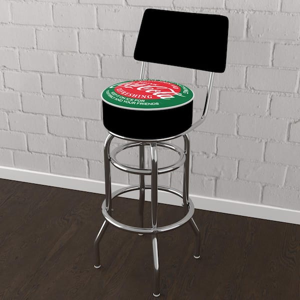 Unbranded Coca-Cola Red and Green 31 in. Green Low Back Metal Bar Stool with Vinyl Seat