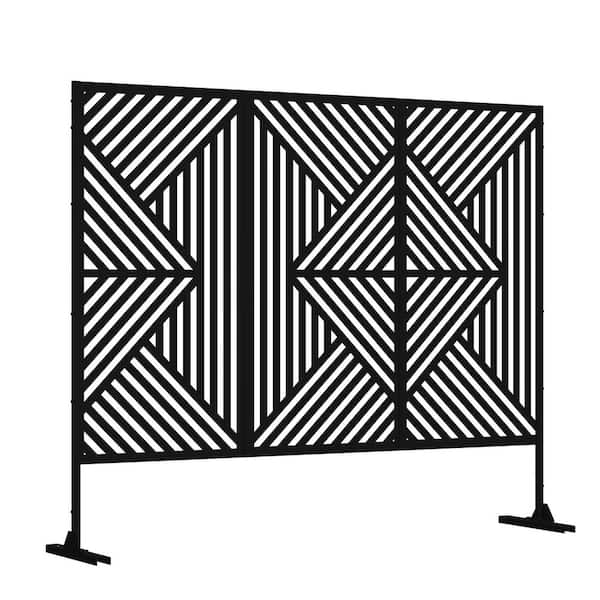 MAYEERTY 1-Piece 72 in. x 47 in. Outdoor Black Metal Privacy Panel Screen for Patio, Mountain Pattern