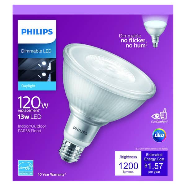 Vooraf maatschappij Ondeugd Philips 120-Watt Equivalent PAR38 Dimmable LED Flood Light Bulb Daylight  (5000K) 556662 - The Home Depot