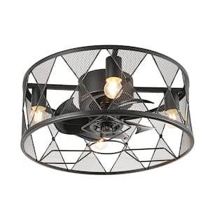 17.7 in. Indoor Black Industrial Style Caged Ceiling Fan with Lights and Remote