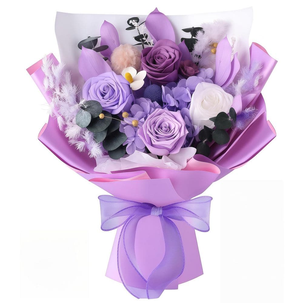 Dracelo 12.59 in. Purple Artificial Preserved Rose Bouquet