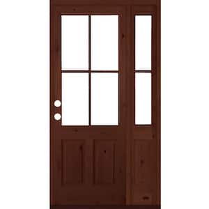 46 in. x 96 in. Knotty Alder Right-Hand/Inswing 4-Lite Clear Glass Red Mahogany Stain Wood Prehung Front Door
