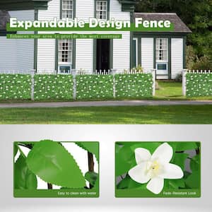 Expandable Faux Privacy Fence, Decorative Faux Ivy Greenery Fencing Panel, with White Flower (4-Pack)