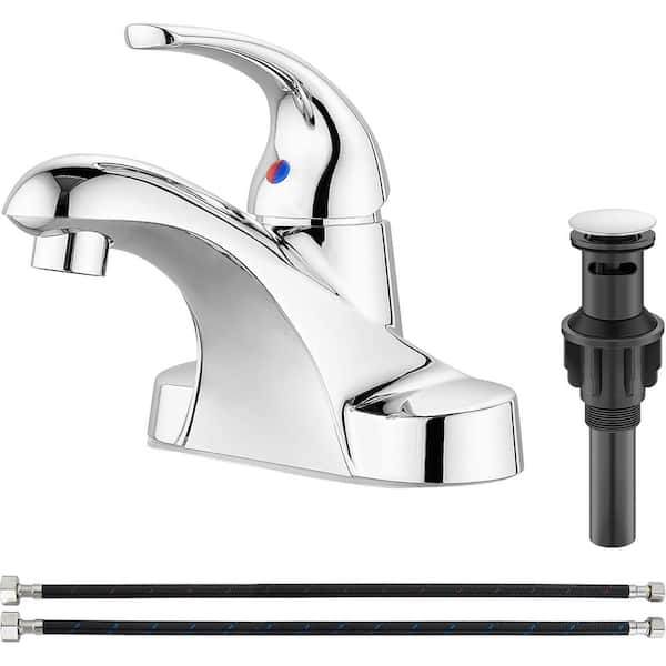 Unbranded 4 in. Centerset Single Handle Mid Arc Bathroom Faucet with Drain Kit Included in Polish Chrome