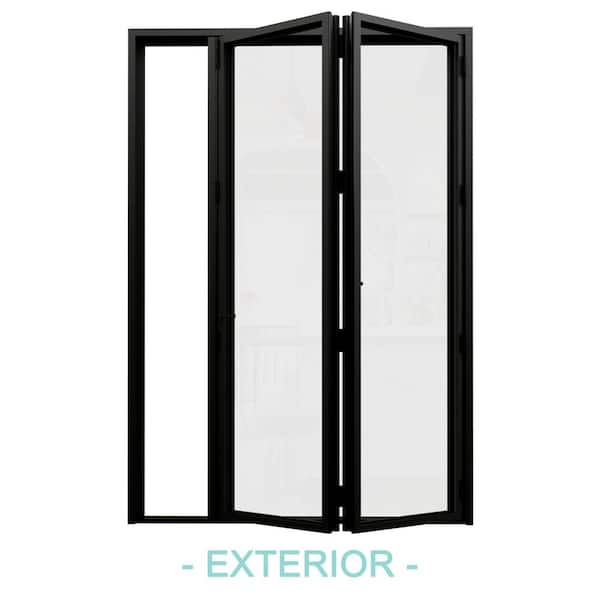 72 in. x 80 in. Right Swing/Outswing Double Tempered Glass Black Aluminum Folding Patio Door (2-Folding)