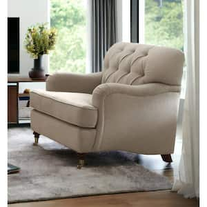 Beige Armchair Set of 1 with Nail head Trim and Removable and Tufted Cushions