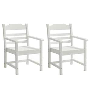 Patio Dining Chair with Armset Set of 2, Pure White with Imitation Wood Grain Wexture, HIPS Material for Patio, Backyard