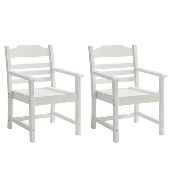 SOTEN RUGGED TABLET LLC Patio Dining Chair with Armset Set of 2, Pure White with Imitation Wood Grain Wexture, HIPS Material for Patio, Backyard