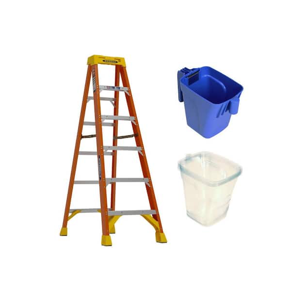 6 ft. Fiberglass Step Ladder with 300 lbs. Load Capacity Type IA Duty Rating and Lock-in Paint Cup and Liner Accessories