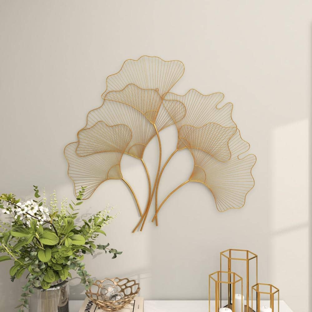 Elegant Gold Gingko Leaf Cluster Wall Sculpture, 38" x 34"