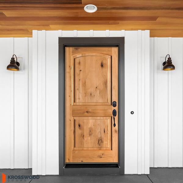 Krosswood Doors 42 in. x 80 in. Rustic Knotty Alder Arch Top Clear Stain Left-Hand Inswing Wood Single Prehung Front Door