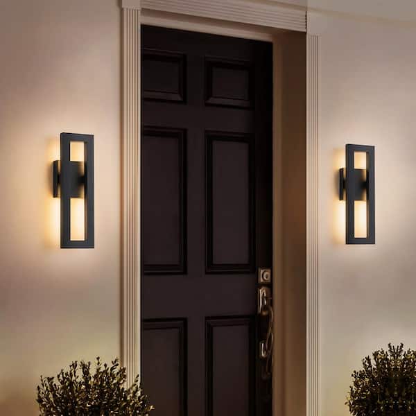 Stak 14 in. Black Industrial Aluminum Square Outdoor Light Integrated LED 3000K Hardwired Waterproof Wall Lantern Sconce