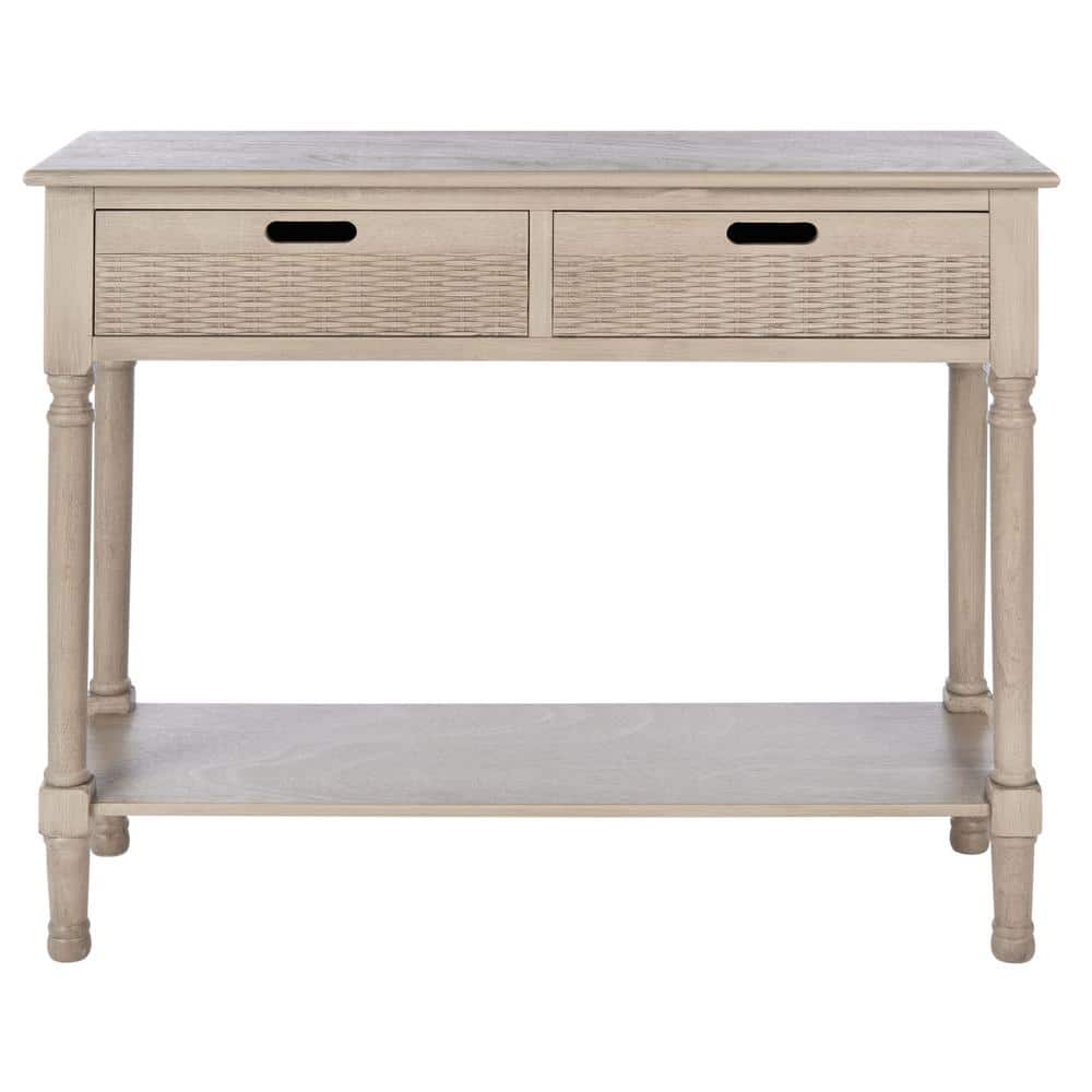 Greige Wood 2-Drawer Console Table with Storage