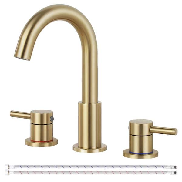 8 in. Widespread Double Handle Bathroom Faucet 3 Hole Sink Faucet in Brushed Gold