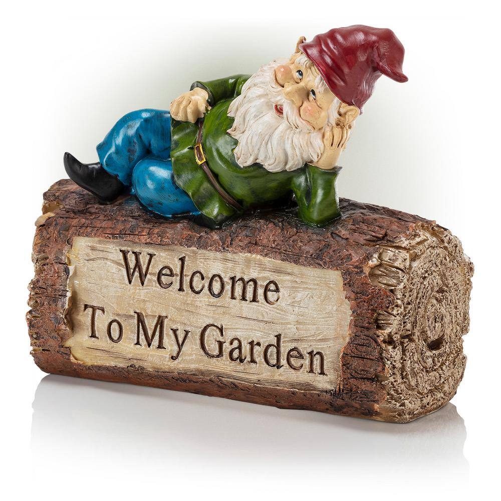 Whimsical Multicolor Polyresin Gnome Welcome Lawn Statue