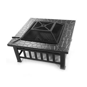 32 in. Outside Portable Metal Wood Burning Fire Pit Square Fire Pits and Outdoor Fireplaces for Patio, Camping