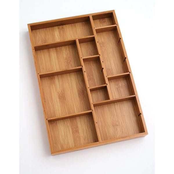 Lipper 12 in. W x 17-1/2 in. D x 1-3/4 in. H Bamboo Adjustable Drawer Organizer with 6-Removable Dividers
