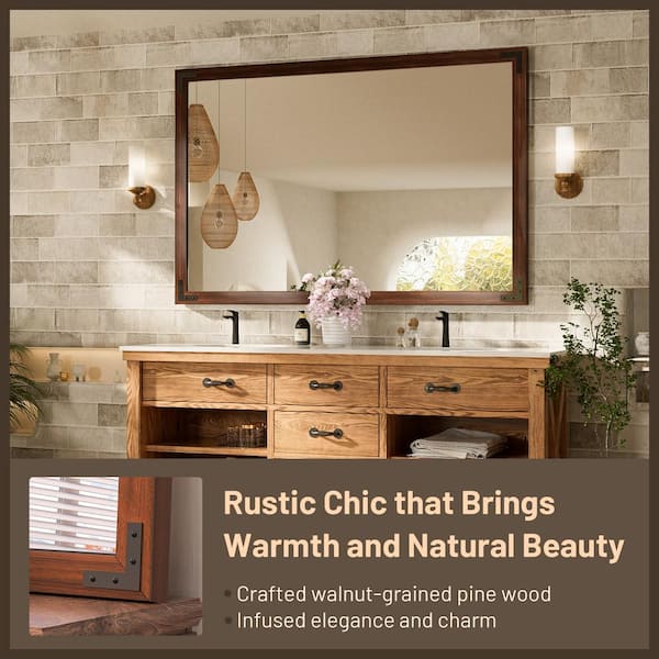 Large Bathroom Vanity Mirror Brown Rustic Modern Industrial selling Style