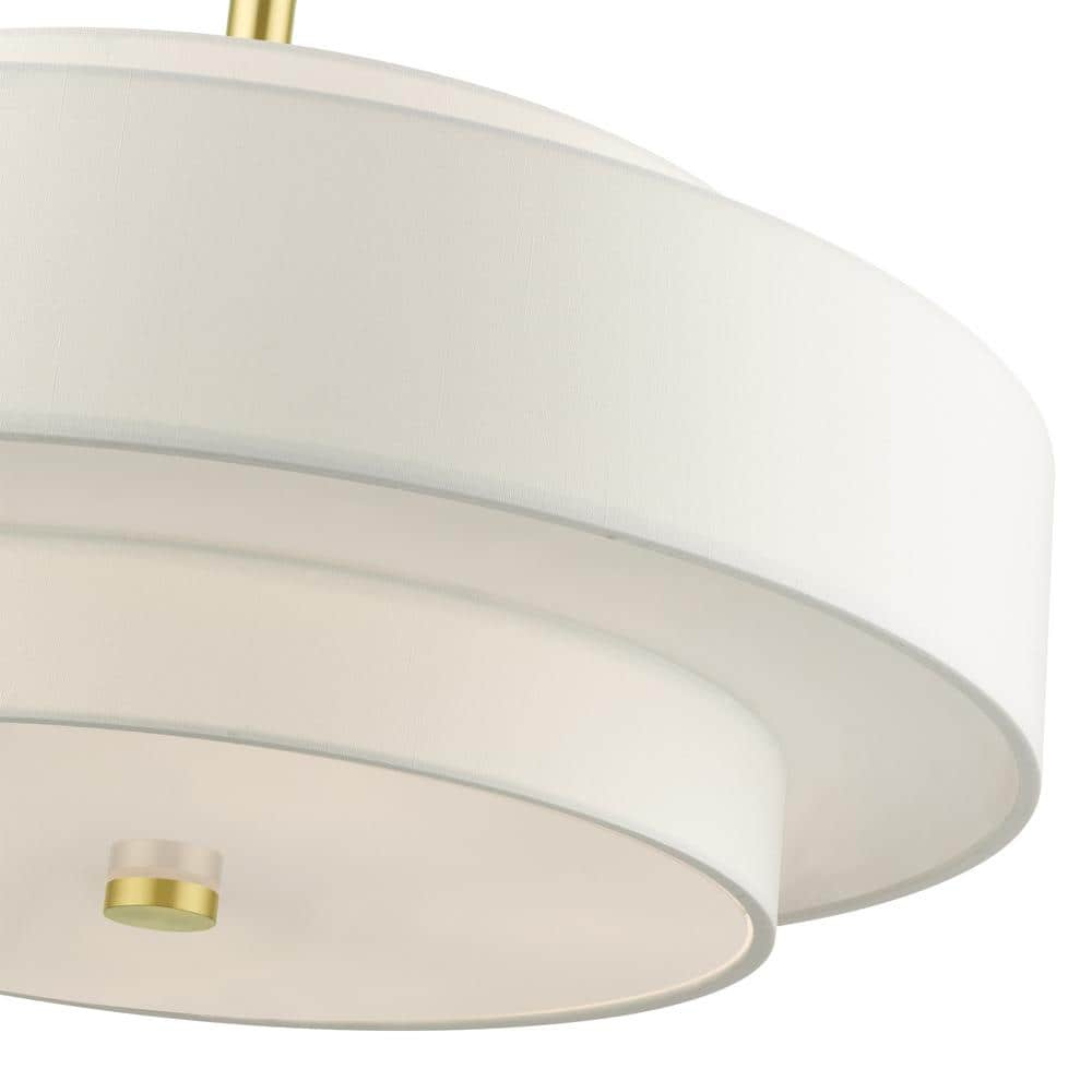 Meridian Satin Brass 5-Light Drum Shade Pendant Chandelier