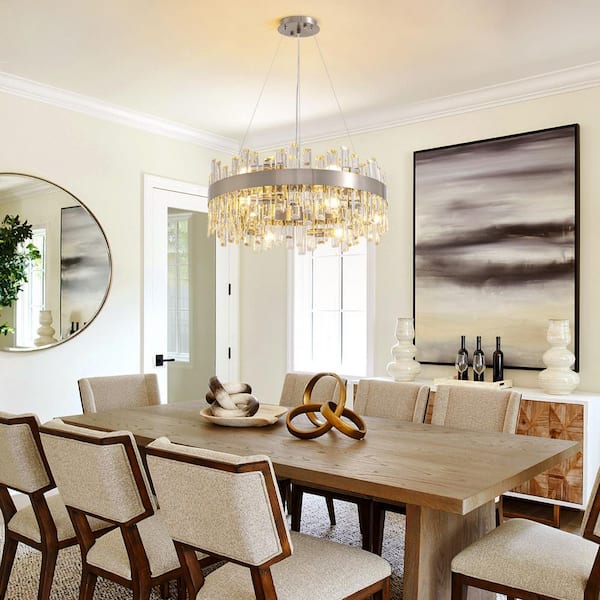 24 in. Modern 12-Light Chrome Crystal Round Chandelier for Kitchen Island Dinning Table Living Room