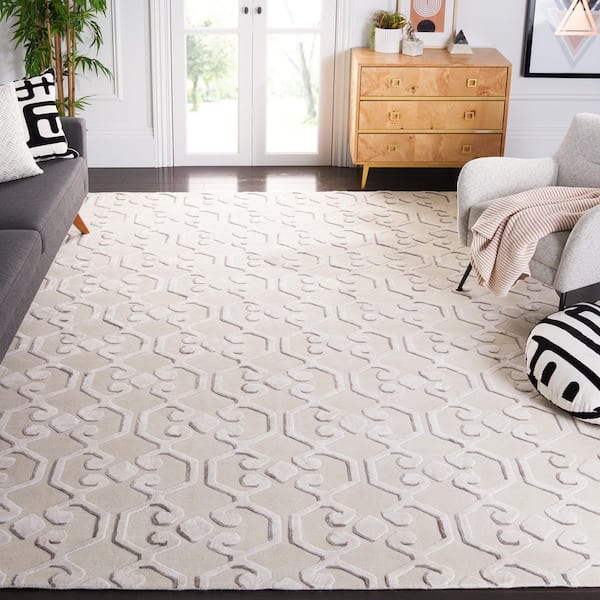 Tibetan 9 ft. x 12 ft. Ivory/Ivory Geometric Area Rug
