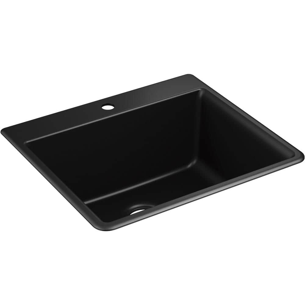 Matte Black Stone Single-Bowl Drop-In Kitchen Sink