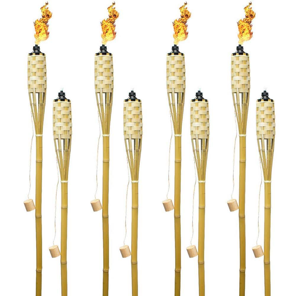 Bamboo Torches Includes Metal Oil Canisters with Covers to Extinguish Flame