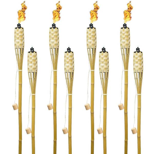 Unbranded Bamboo Torches Includes Metal Oil Canisters with Covers to Extinguish Flame Extra Long 60 Inches (8 Pack)