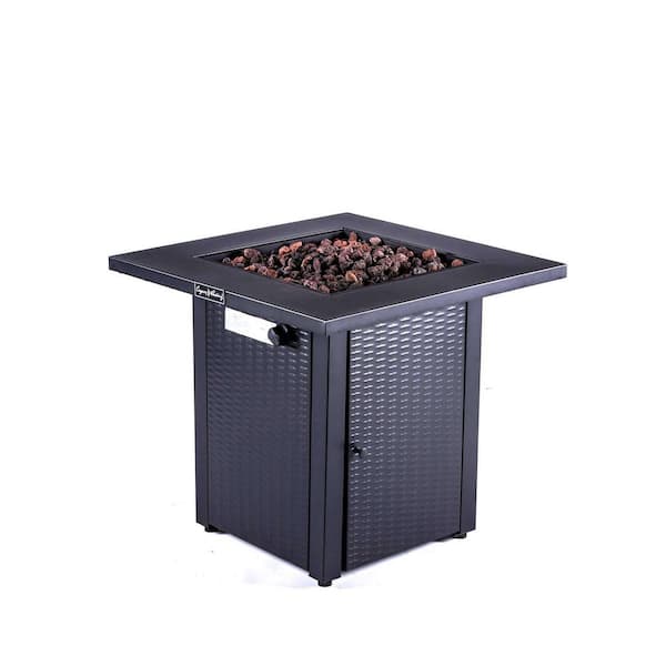 Unbranded 28 in Wicker-Look Propane Fire Pits Table, 50000 BTU Gas Outdoor Firepit Fireplace Dinning Tables with Lid, Lava Stone