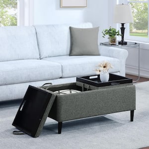 Designs4Comfort Magnolia Light Charcoal Gray Fabric Storage Ottoman with Reversible Trays