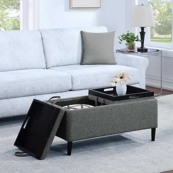 Convenience Concepts Designs4Comfort Magnolia Light Charcoal Gray Fabric Storage Ottoman with Reversible Trays