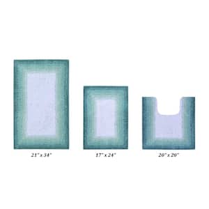 Torrent Collection Turquoise 17 in. x 24 in., 20 in. x 20 in., 21 in. x 34 in. 100% Cotton 3 Piece Bath Rug Set