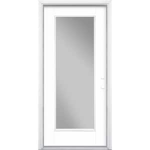 36 in. x 80 in. Full Lite Pure White Left Hand Inswing Painted Smooth Fiberglass Prehung Front Door w/ Brickmold