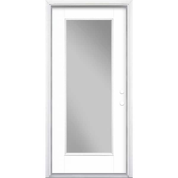 Masonite 36 in. x 80 in. Full Lite Pure White Left Hand Inswing Painted Smooth Fiberglass Prehung Front Door w/ Brickmold