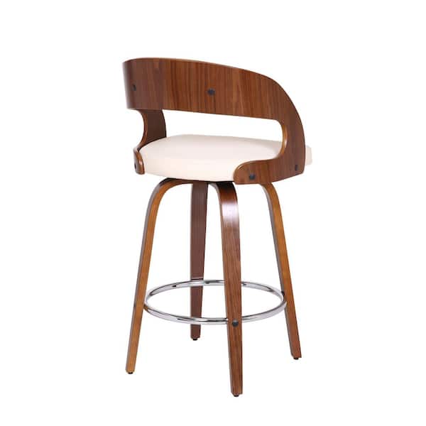 Armen Living LCSHBABRWA26 Shelly 26 Counter Height Barstool in Brown Faux Leather and Walnut Wood Finish