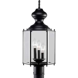 BrassGUARD Lantern Collection 3-Light Matte Black Clear Beveled Glass Traditional Outdoor Post Lantern Light