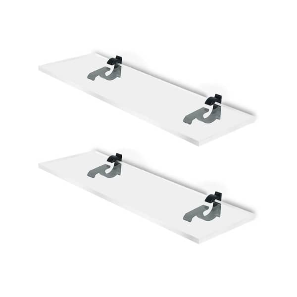 Fab Glass and Mirror 6 in. W x 0.75 in. H x 11.5 in. D Floating Wall Mount Clear Acrylic Rectangular Shelf in Black Brackets Pack of 2