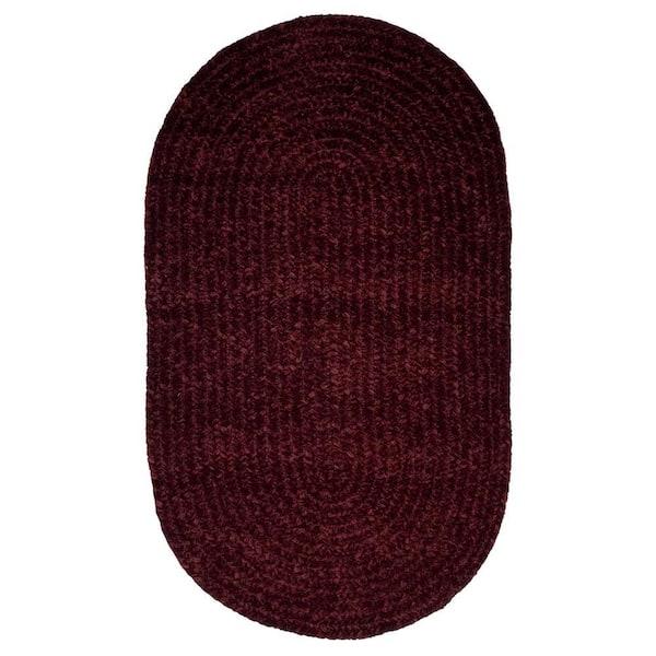 Better Trends Chenille Braid Collection Burgundy 22" x 40" Oval 100% Polyester Reversible Solid Area Rug